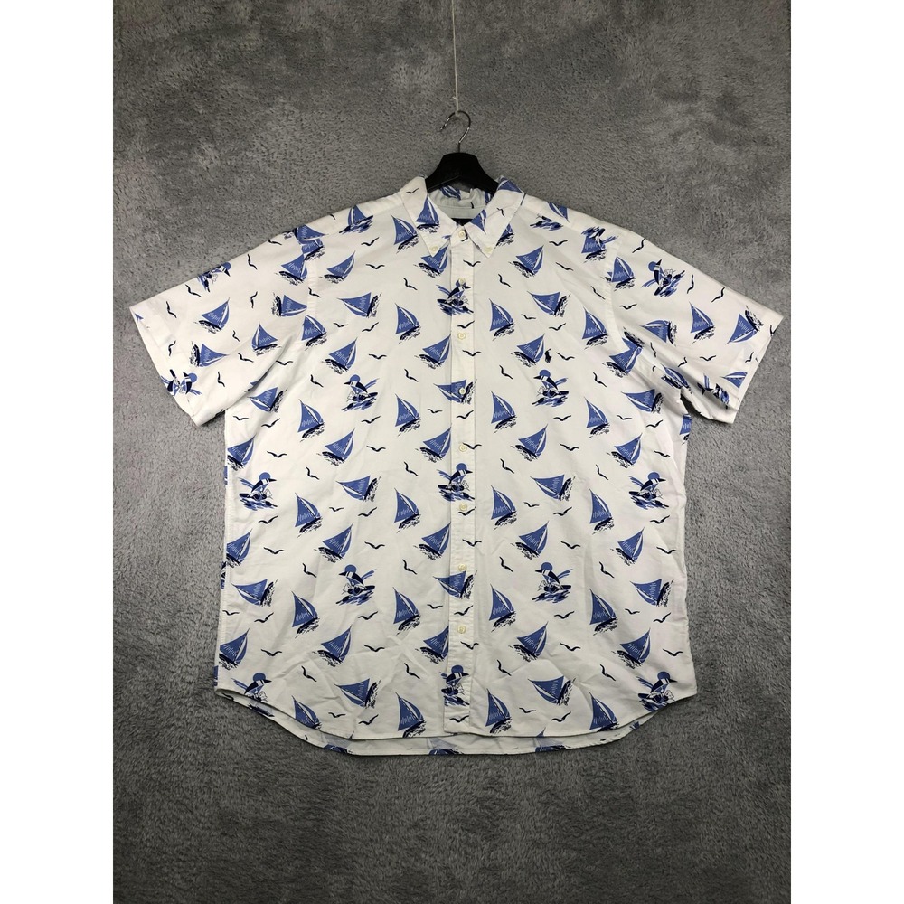 Ralph Lauren Shirt Mens 2XB White Bear Sailboat Oxford Button Down Short Sleeve